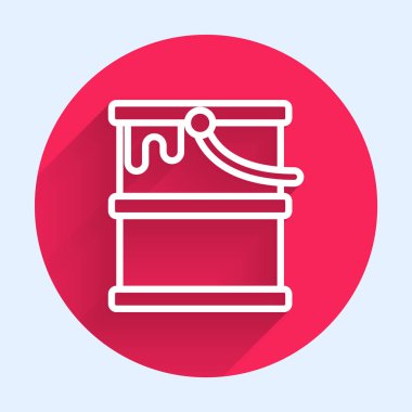 Beyaz çizgi boyası ikonu uzun gölgeli izole edilmiş. Kırmızı daire düğmesi. Vektör.