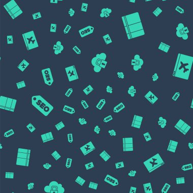 Bulut bilgisayar kilidini, Sketchbook veya albüm, SEO optimizasyonu ve web sitesi şablonunu pürüzsüz desen üzerine ayarla. Vektör.