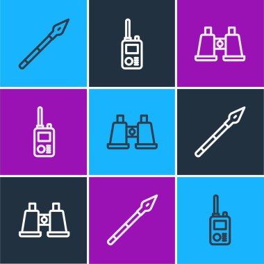 Ortaçağ mızrağı, dürbün ve telsiz ikonu. Vektör.