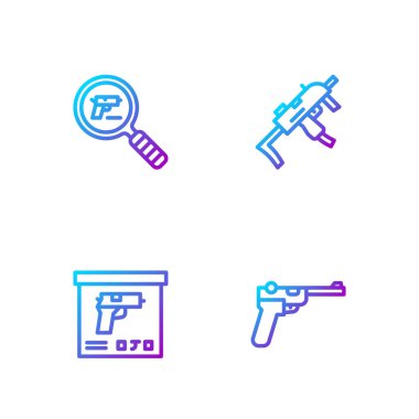 Mauser silahı, askeri mühimmat kutusu, tabanca ya da arama ve MP9I alt makinesini ayarla. Renk simgeleri. Vektör.