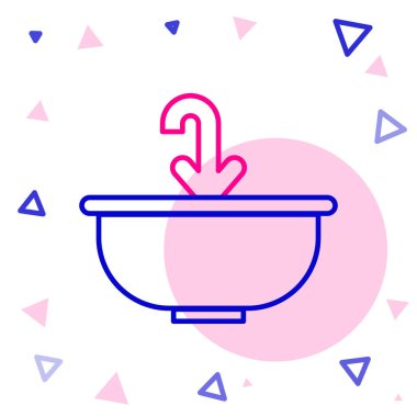 Beyaz arka planda su musluğu ikonu olan çizgi yıkama kabini. Renkli taslak konsepti. Vektör İllüstrasyonu.