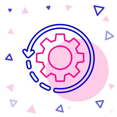 İş akışı konsepti simgesi olarak çizgi teçhizatı ve oklar beyaz arkaplanda izole edildi. Vites doldurma tabelası. Renkli taslak konsepti. Vektör İllüstrasyonu.