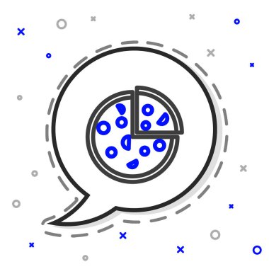 Line Pizza simgesi beyaz arkaplanda izole edildi. Fast food menüsü. Renkli taslak konsepti. Vektör İllüstrasyonu.