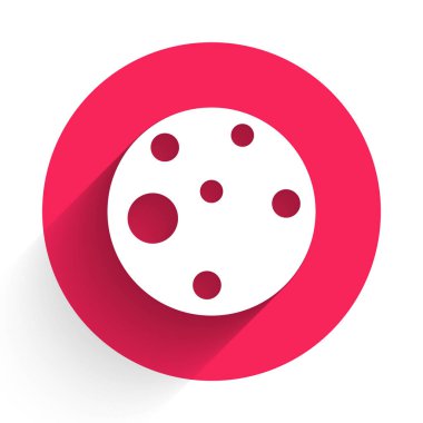 Beyaz Gezegen Mars ikonu uzun gölgelerle izole edilmiş. Kırmızı daire düğmesi. Vektör.