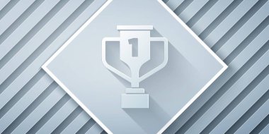 Gri arka planda golf ikonu olan kağıt kesiği ödül kupası. Galibiyet ödülü sembolü. Şampiyonluk ya da yarışma kupası. Spor başarısı işareti. Kağıt sanatı tarzı. Vektör.