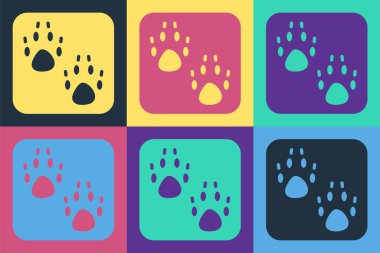 Pop Art Paw yazdırma simgesi renk arkaplanında izole edildi. Köpek ya da kedi pençesi izi. Hayvan izleri. Vektör.