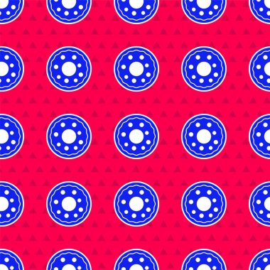 Kırmızı arka planda izole edilmiş tatlı simgeli mavi çörek. Vektör.