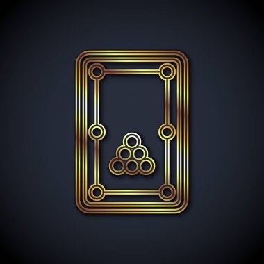 Altın çizgili bilardo masası simgesi siyah arkaplanda izole edildi. Bilardo masası. Vektör.