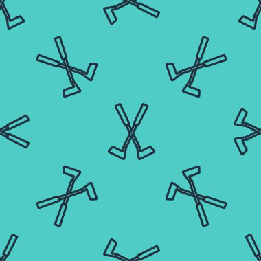 Siyah çizgi golf sopası simgesini geçti yeşil arka planda izole edilmiş pürüzsüz desen. Vektör.