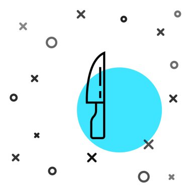 Beyaz arka planda siyah çizgi barbekü bıçağı ikonu izole edildi. Mutfak bıçağı ikonu. Barbekü bıçağı işareti. Barbekü ve ızgara aleti. Rastgele dinamik şekiller. Vektör.