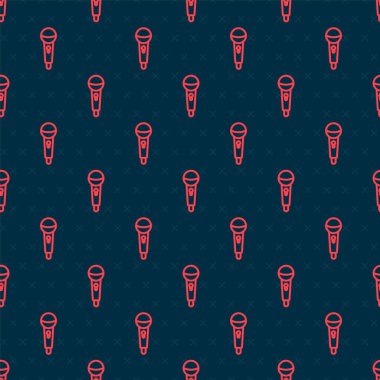 Kırmızı çizgi mikrofon simgesi siyah arkaplanda izole edilmiş. Radyodaki mikrofondan. Sözcü işareti. Vektör.