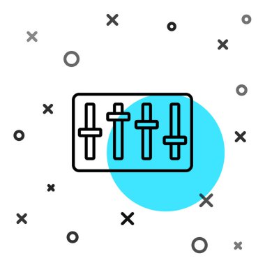 Siyah çizgi Ses Karıştırıcı simgesi beyaz arkaplanda izole edildi. DJ ekipman kaydırma düğmeleri. Konsol karıştırılıyor. Rastgele dinamik şekiller. Vektör.