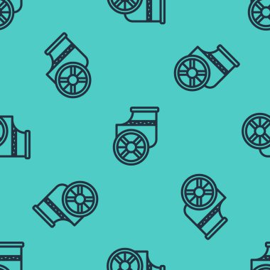 Siyah çizgi Antik Yunan savaş arabası ikonu yeşil arka planda pürüzsüz desen izole etti. Vektör.