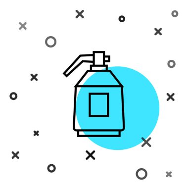 Beyaz arkaplanda siyah çizgi boyalı sprey tabanca ikonu var. Rastgele dinamik şekiller. Vektör.