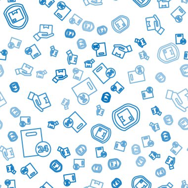 Hat teslimatını karton kutularla, teslimat paketini kalkanla ve teslimatçıyı da kutularla birlikte kusursuz desenlerle ayarla. Vektör.