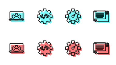 Web sitesi istatistik, geliştirme, ön uç ve UI veya UX tasarım simgesini ayarla. Vektör.