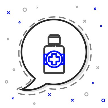 Beyaz arka planda izole edilmiş bir ilaç şişesi ikonu. Renkli taslak konsepti. Vektör İllüstrasyonu.