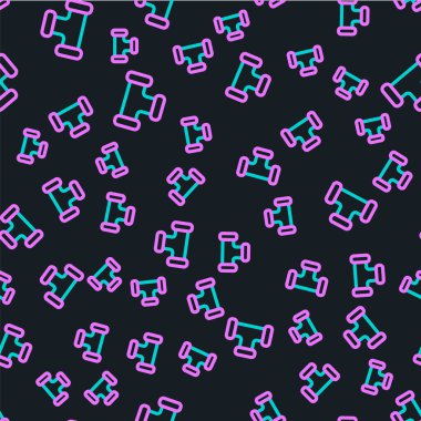 Çizgi Endüstrisi metalik boru ikonu siyah arka planda izole edilmiş pürüzsüz desen. Tesisat boru hattının farklı şekillerde parçaları. Vektör İllüstrasyonu.