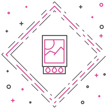 Satır Açık kibrit kutusu ve beyaz arkaplanda izole edilmiş simge eşleşmesi. Renkli taslak konsepti. Vektör İllüstrasyonu.