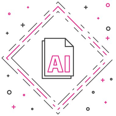 Satır AI dosya belgesi. Beyaz arkaplanda ai düğmesi simgesi indir. Yapay zeka dosya sembolü. Renkli taslak konsepti. Vektör İllüstrasyonu.