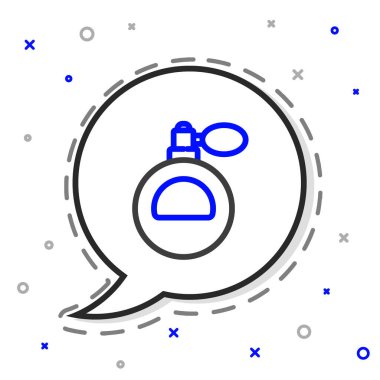 Beyaz arkaplanda çizgi parfüm ikonu izole edildi. Renkli taslak konsepti. Vektör İllüstrasyonu.