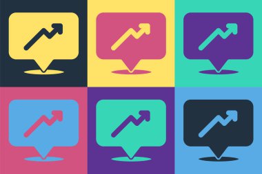 Pop sanat grafiği, çizelge, grafik, diyagram, bilgi grafiği, turta grafik simgesi renk arkaplanında izole. Vektör.