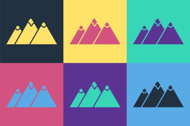 Pop Sanat Dağları simgesi renk arkaplanında izole edilmiş. Zaferin ya da başarının sembolü. Vektör.