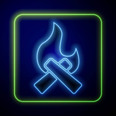 Kamp ateşi simgesini beyaz ve yeşil, siyah arkaplanda izole et. Odunla yanan şenlik ateşi. Vektör.