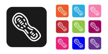 Beyaz arkaplanda siyah insan ayak izleri ikonu var. Ayakkabı tabanı. Simgeleri renklendirin. Vektör.