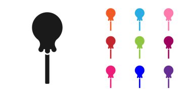 Siyah lolipop simgesi beyaz arkaplanda izole edilmiş. Yemek, lezzetli bir sembol. Simgeleri renklendirin. Vektör.