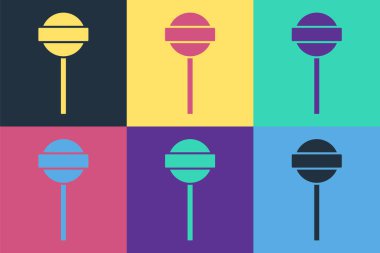 Pop Art Lolipop simgesi renk arkaplanında izole edildi. Yemek, lezzetli bir sembol. Vektör.