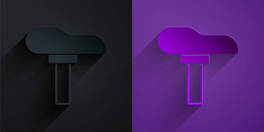 Kağıt kesiği bisiklet koltuğu simgesi mor arka planda siyah üzerine izole edilmiş. Bisiklet eyeri. Kağıt sanatı tarzı. Vektör.