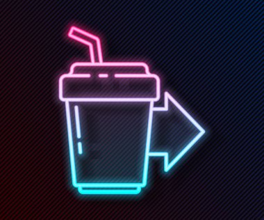 Siyah arka planda izole edilmiş parlak neon hattı kahve fincanı. Vektör İllüstrasyonu.