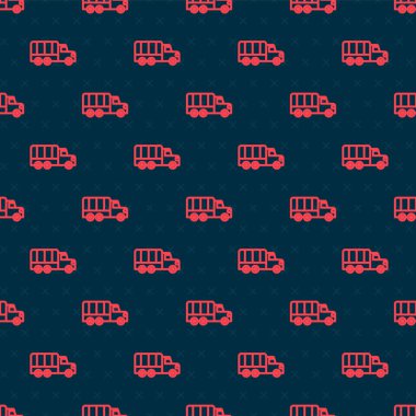 Kırmızı çizgi askeri kamyon ikonu siyah arka planda kusursuz desen izole etti. Vektör.