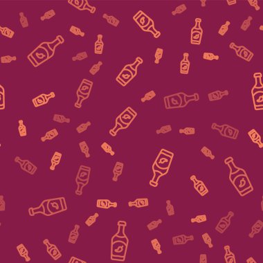 Kahverengi çizgili ketçap şişesi simgesi kırmızı arka planda izole edilmiş. Kırmızı biberli tabela. Barbekü ve barbekü ızgara sembolü. Vektör.