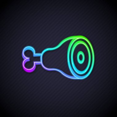 Parlayan neon çizgili tavuk budu simgesi siyah arka planda izole edildi. Tavuk budu. Vektör.