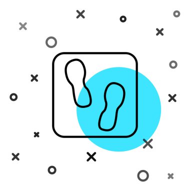 Siyah çizgi insan ayak izi ayakkabı ikonu beyaz arkaplanda izole edilmiş. Ayakkabı tabanı. Rastgele dinamik şekiller. Vektör.