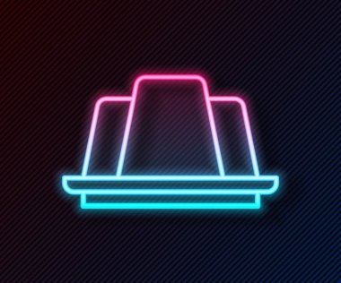 Parlayan neon hattı jöleli pasta ikonu siyah arka planda izole edildi. Jöleli puding. Vektör.