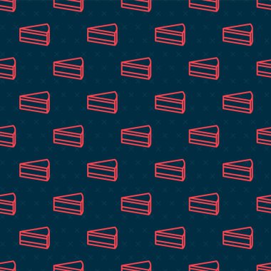 Kırmızı çizgili kek simgesi siyah arkaplanda izole edilmiş kusursuz desen. Doğum günün kutlu olsun. Vektör.