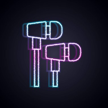 Parlayan neon hattı hava kulaklığı simgesi siyah arkaplanda izole edildi. Kulaklıklar için kablosuz cihaz. Elektronik cihazlar. Vektör.