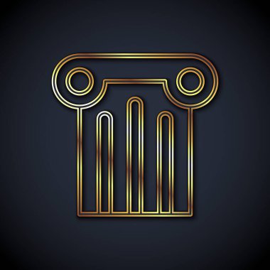 Altın çizgili Kadim sütun simgesi siyah arkaplanda izole edildi. Vektör.