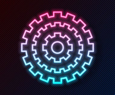 Parlayan neon hattı bisiklet kaseti dağ bisikleti ikonu siyah arka planda izole edildi. Arka Bisiklet Sprocket. Zincirle krankset zincirleniyor. Vektör.