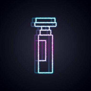 Parlayan neon çizgisi kalem simgesi siyah arkaplanda izole edildi. Vektör.