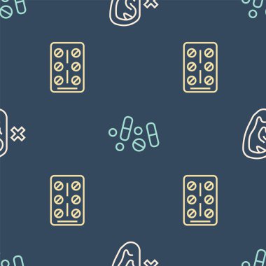 Hattı sağırlaştırın, hapları su toplasın ve ilaç ya da tableti pürüzsüz kalıba geçirin. Vektör.