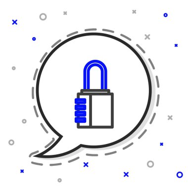 Hat Güvenli kombinasyon kilidi simgesi beyaz arkaplanda izole edildi. Kombinasyon asma kilit. Güvenlik, güvenlik, koruma, şifre, gizlilik. Renkli taslak konsepti. Vektör İllüstrasyonu.