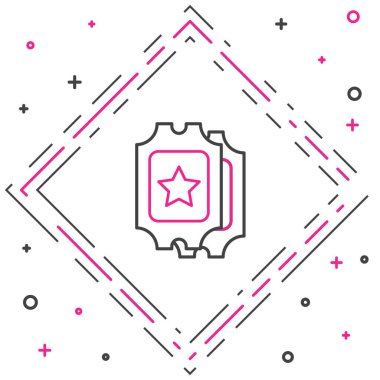 Çizgi sinema bileti simgesi beyaz arkaplanda izole edildi. Renkli taslak konsepti. Vektör İllüstrasyonu.