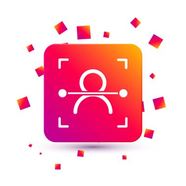 Beyaz Yüz tanıma simgesi beyaz arkaplanda izole edildi. Yüz tanımlama simgesi. Yüz tanıma. Siber güvenlik kavramı. Kare renk düğmesi. Vektör.