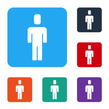 Beyaz kafa avlama ikonu beyaz arka planda izole edildi. İş hedefi ya da İstihdam tabelası. İş için insan kaynakları ve adam toplama. Renkli kare düğmelerle simgeleri ayarla. Vektör.