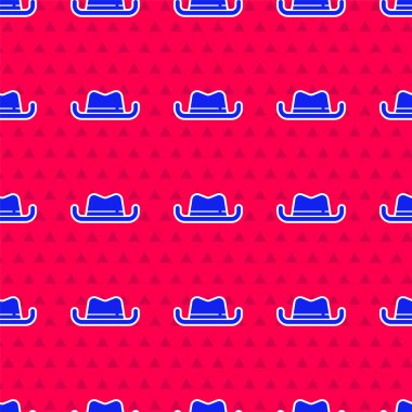 Mavi Batılı kovboy şapkası ikonu kırmızı arka planda izole edilmiş pürüzsüz desen. Vektör.