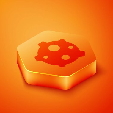 Isometric Asteroid simgesi turuncu arka planda izole edildi. Turuncu altıgen düğmesi. Vektör.